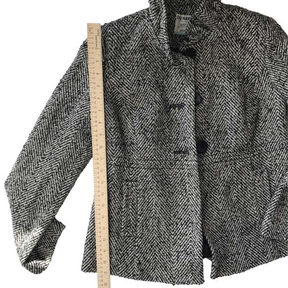 Old Navy Coat Ruffle Collar Black Tweed Button UP Women's Size Small Petite - Picture 10 of 11